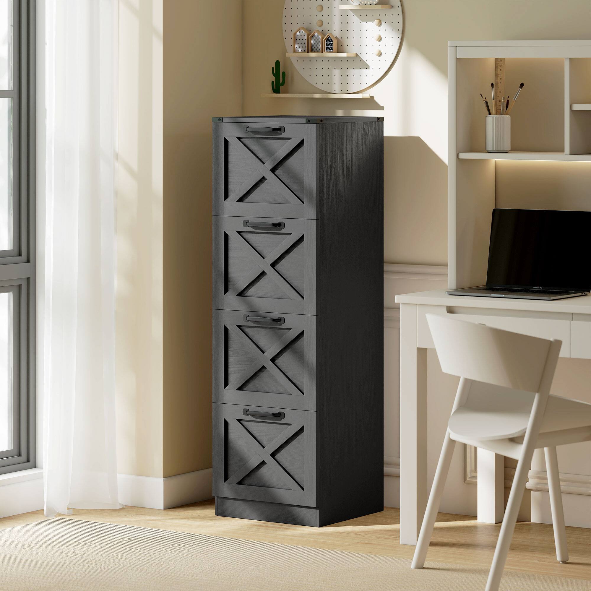 Alt View 1. Homcom - Storage Drawers Farmhouse X Pattern Printer Stand Fits Letter Files 4 Drawers - Black.