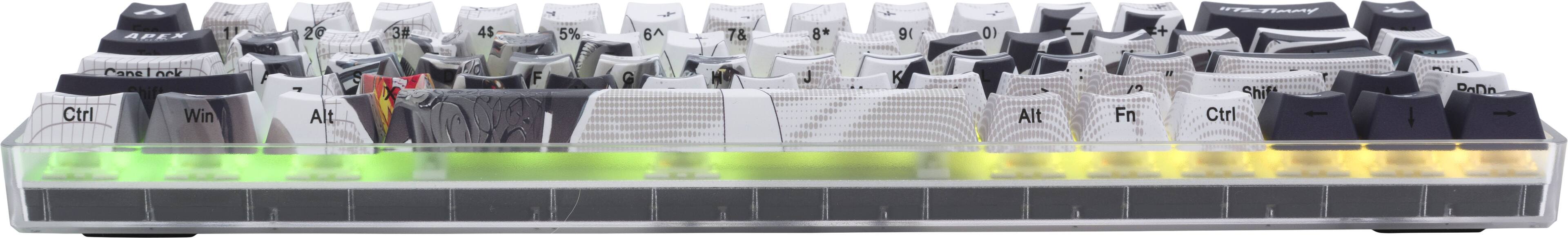 The text on the image is a keyboard layout. Here is the corrected text grouped by the corresponding keys:

1. ARES 20 3# 4$ + 5% 6 7& 8+ 9( 0) +
2. Ctrl Win Alt 60 F G H J K Alt : Fn I Shift Ctrl PgUp PgDn

The corrected text groups the keys according to their corresponding positions on the keyboard.