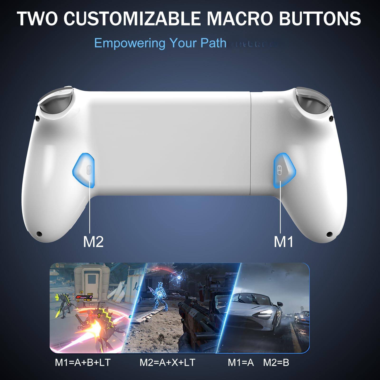 TWO CUSTOMIZABLE MACRO BUTTONS  
Empowering Your Path  

M1  
M2  

M1=A+B+LT  
M2=A+X+LT  

M1=A  
M2=B