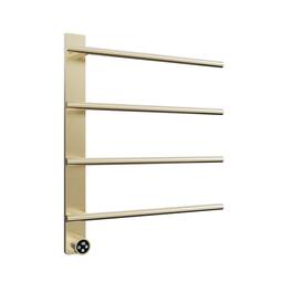 YOSIMFUR - Smart Electric Towel Warmer 4-Bar 47W Wall Mounted with Shelf Touch LED Screen Timer and Plug-In and Hardwire - Gold