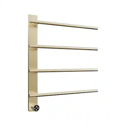 Front. YOSIMFUR - Smart Electric Towel Warmer 4-Bar 47W Wall Mounted with Shelf Touch LED Screen Timer and Plug-In and Hardwire in Gold - Gold.