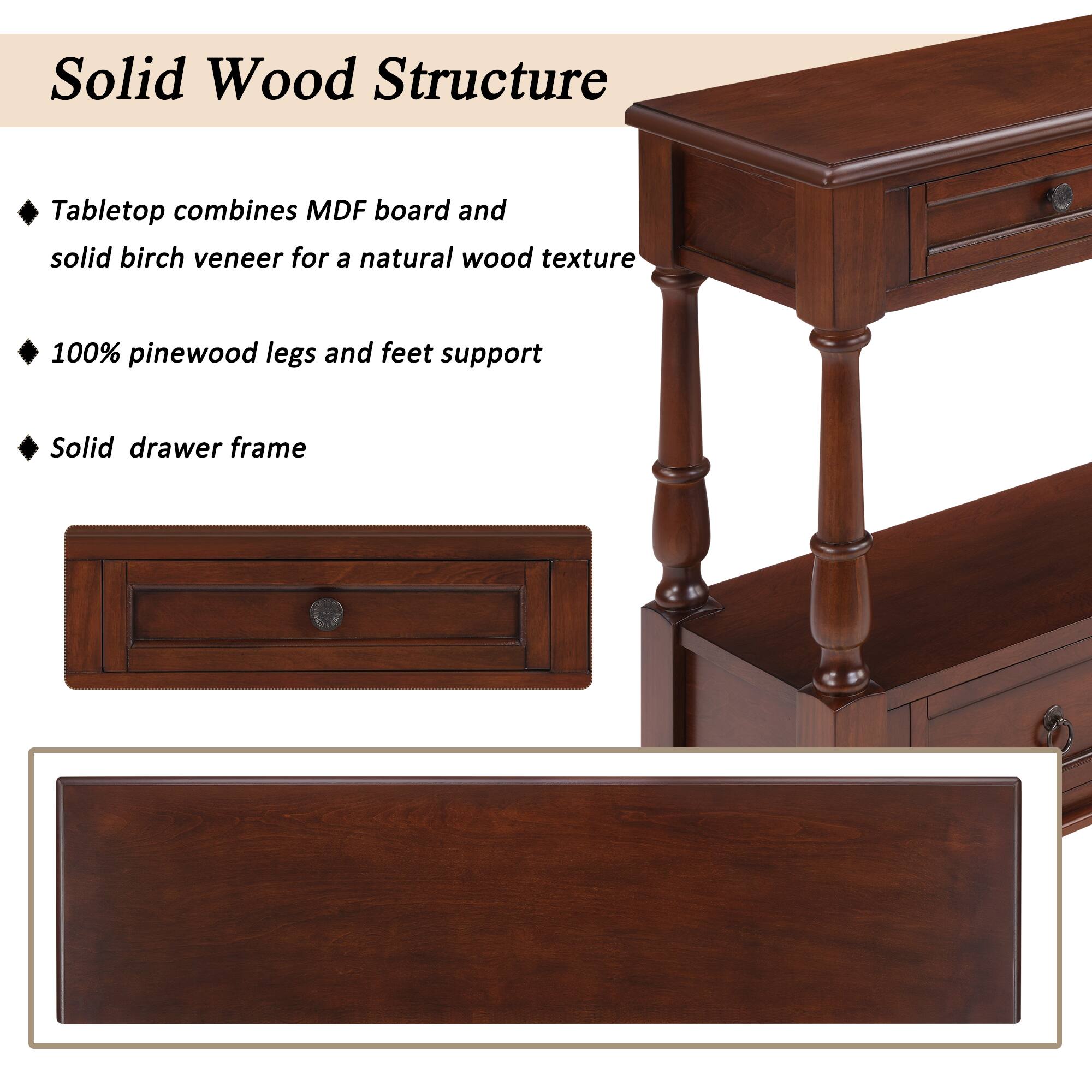 Solid Wood Structure

- Tabletop combines MDF board and solid birch veneer for a natural wood texture
- 100% pinewood legs and feet support
- Solid drawer frame