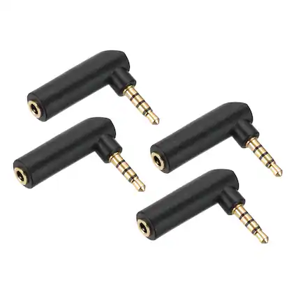 Front. Unique Bargains - 4pcs 3.5mm Male to Female Right Angled Stereo Audio Adapter Connector Jack - Black Gold.
