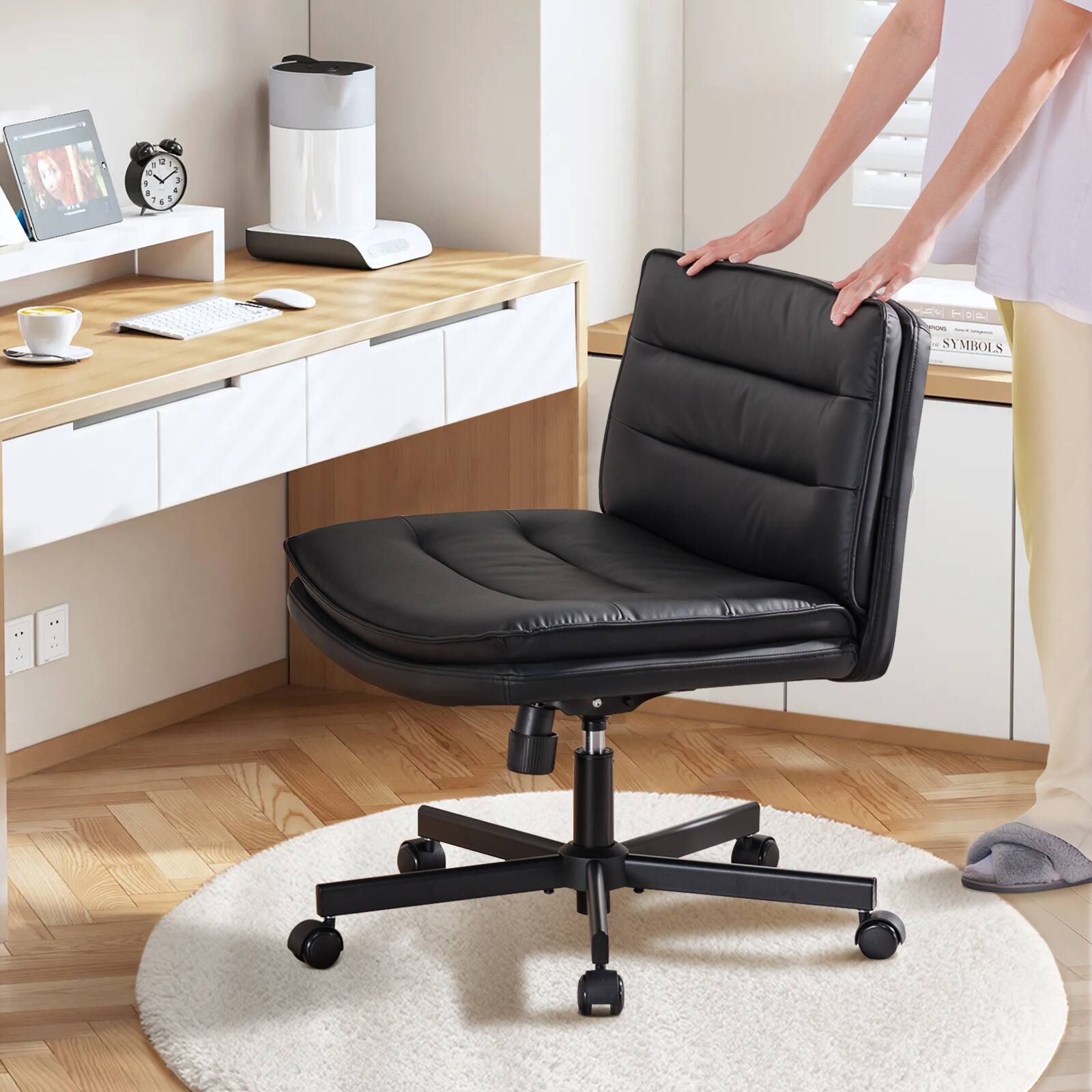 Alt View 3. CloudRest Pro - Criss Cross Chair Swivel Wide Home Office Desk Chair,Black - Black.