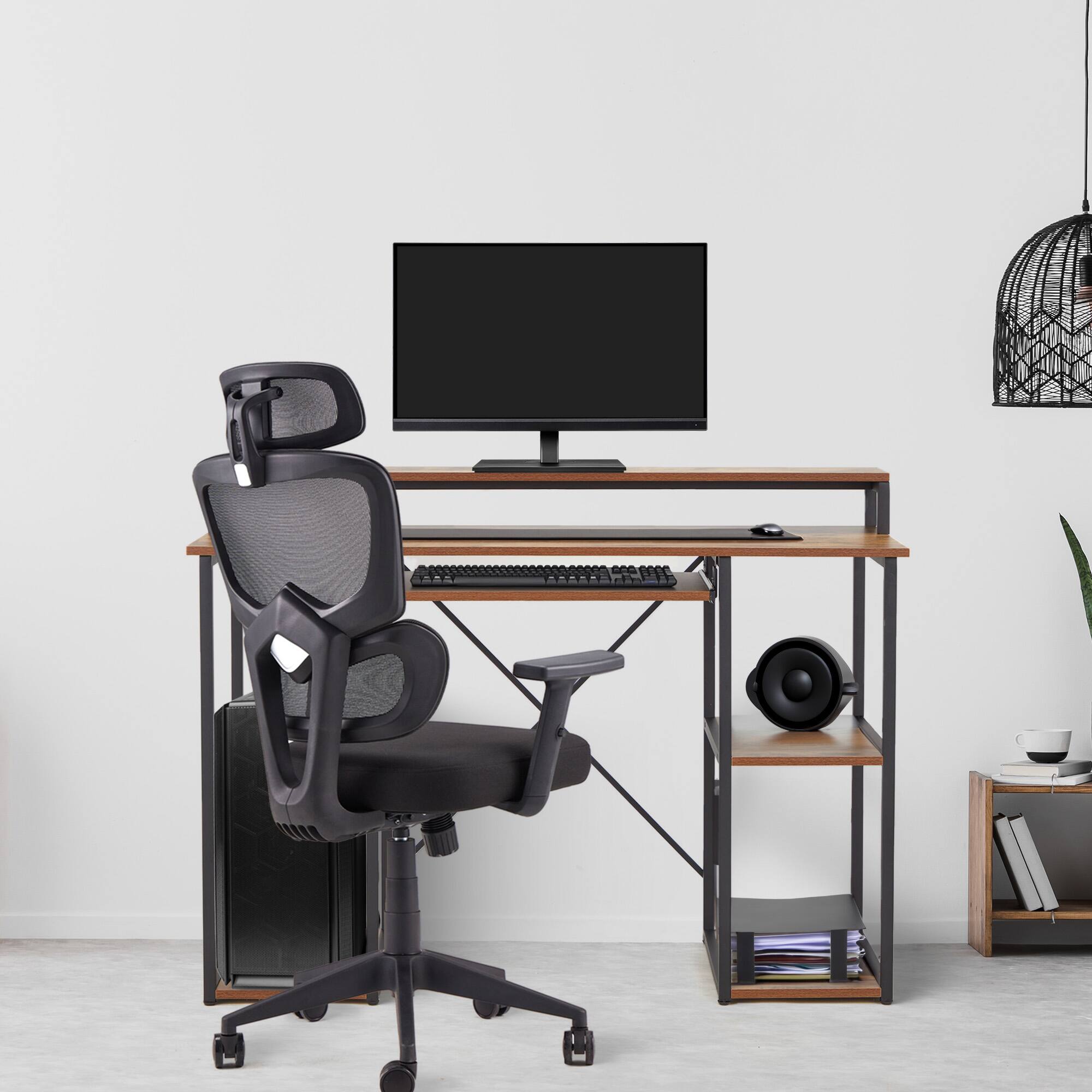 Alt View 3. JOMEED - JOMEED Computer Desk with Monitor Shelf for At-Home Office Space, Brown/Black - Brown.