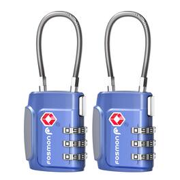 Fosmon - 2 Pack TSA Approved Luggage Lock, 3 Digit Combination Lock Easy to Set Luggage Cable Lock, Travel TSA Locks - Blue
