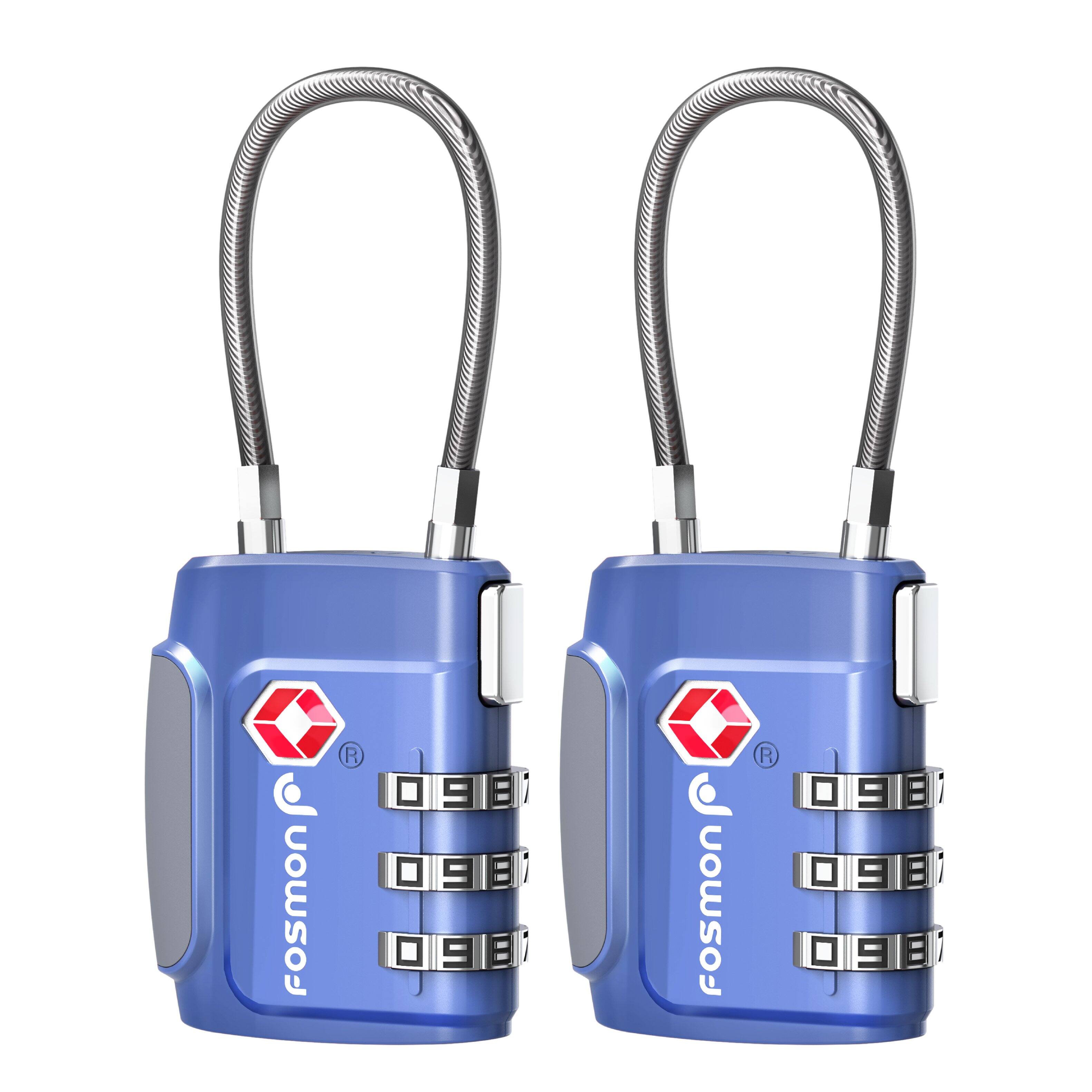 Fosmon - 2 Pack TSA Approved Luggage Lock, 3 Digit Combination Lock Easy to Set Luggage Cable Lock, Travel TSA Locks - Blue