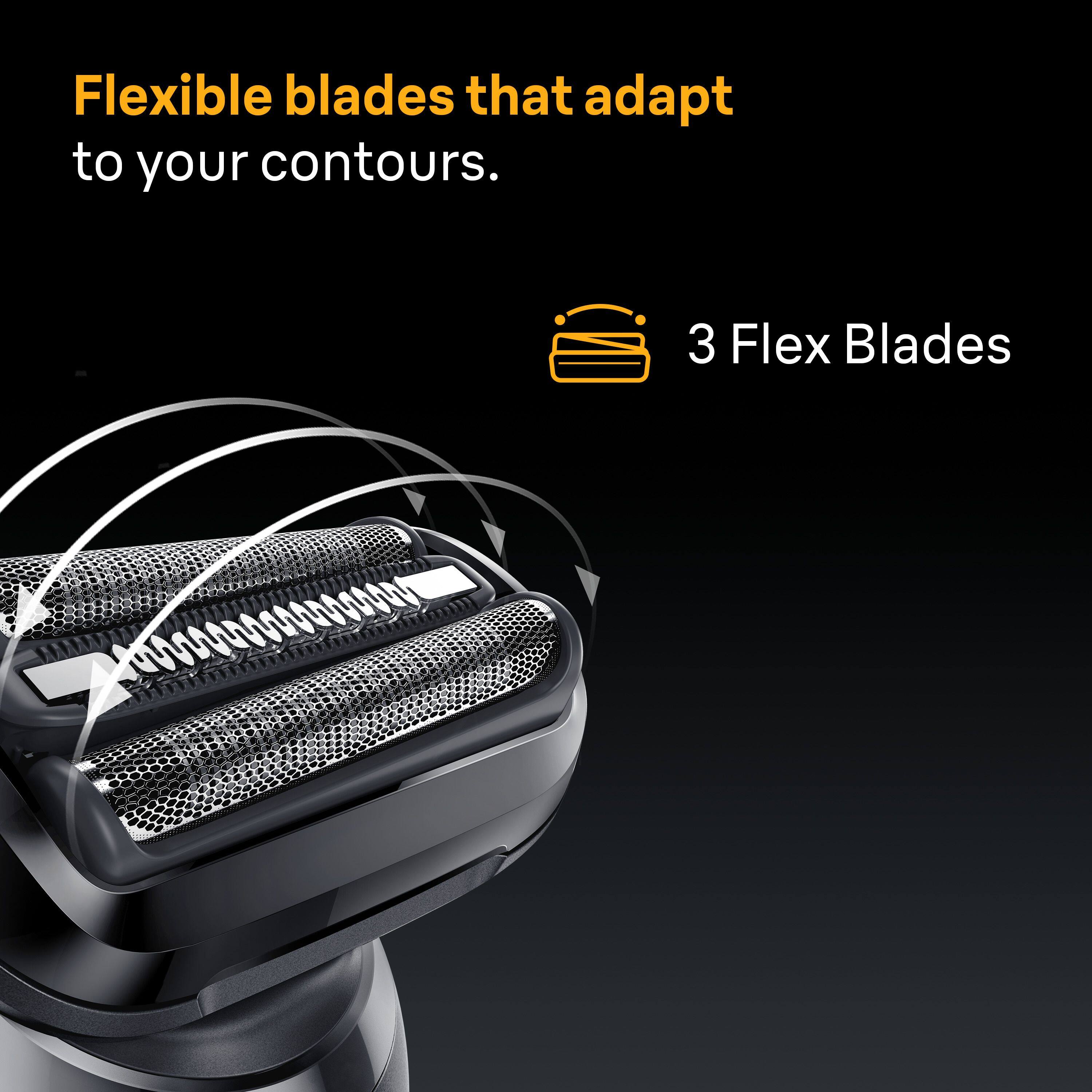 Flexible blades that adapt to your contours.  
3 Flex Blades