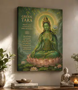FC Design Large Green Tara Protection Canvas Print 24x36" Serene Lotus ...