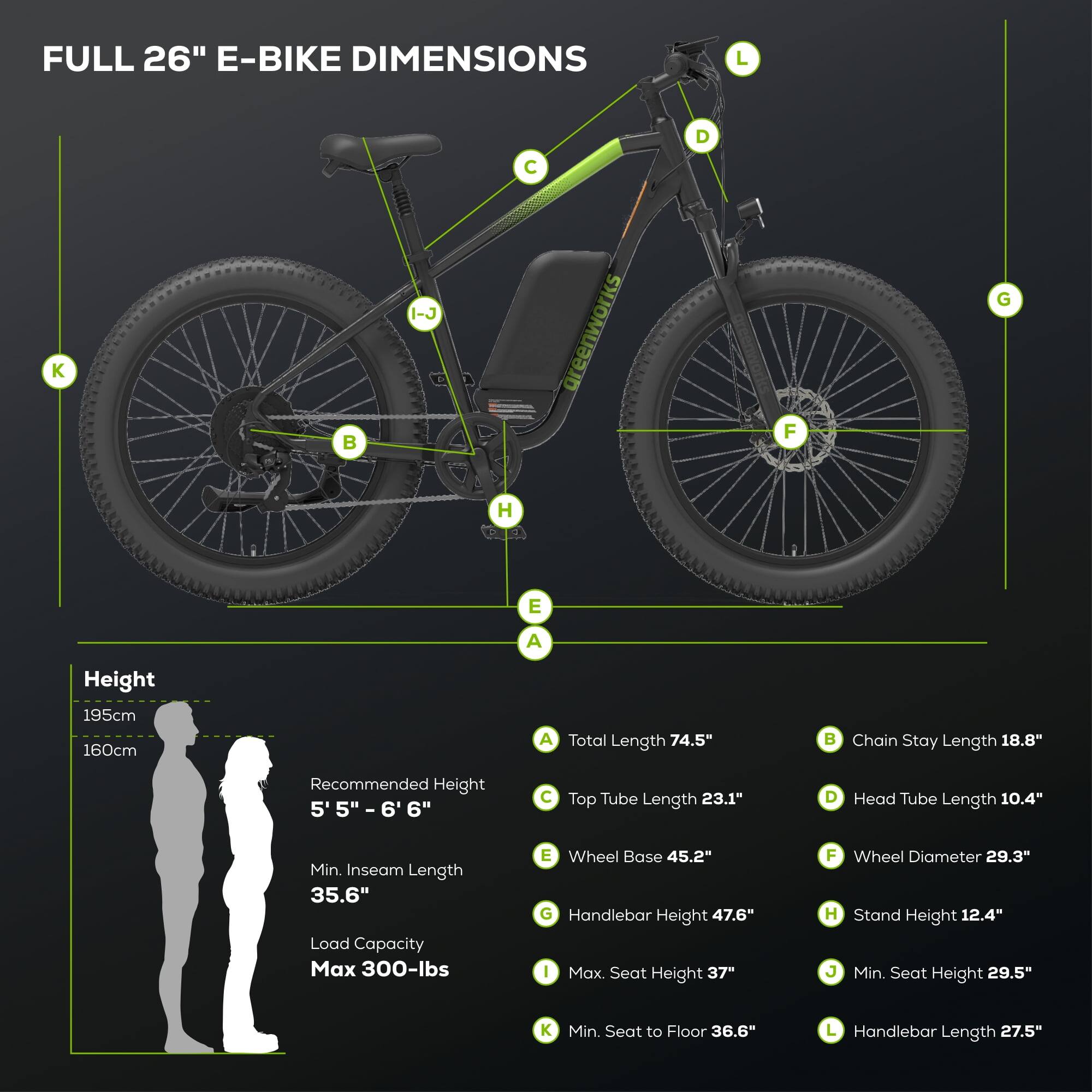 Left. Greenworks - Greenworks 60V Electric Mountain Bike for Adults & Teens, 26" Fat Tires, 7-Speed, Green (No Battery) - Green.