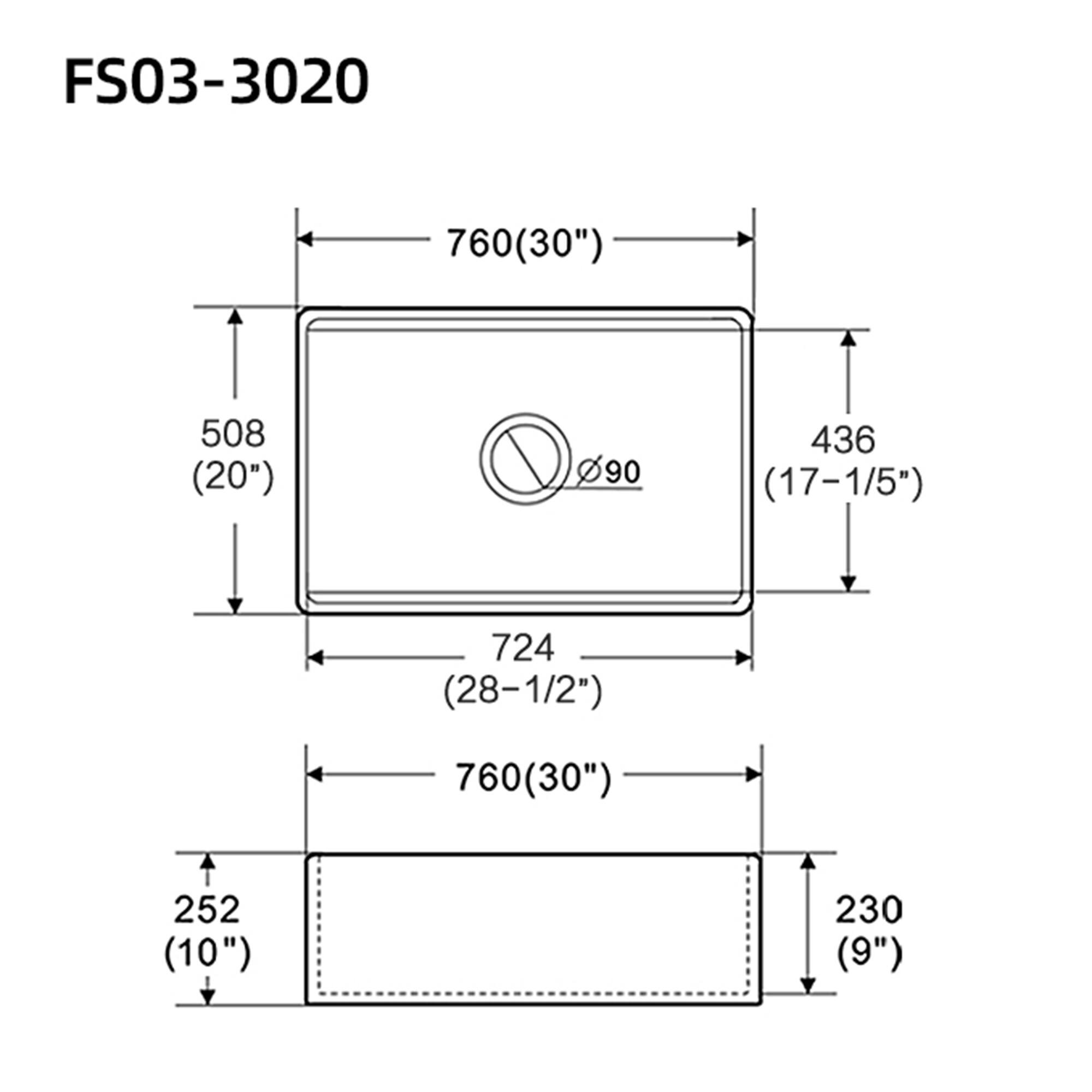 FS03-3020  
760 (30")  
508 (20")  
436 (17-1/5")  
724 (28-1/2")  
760 (30")  
252 (10")  
230 (9")