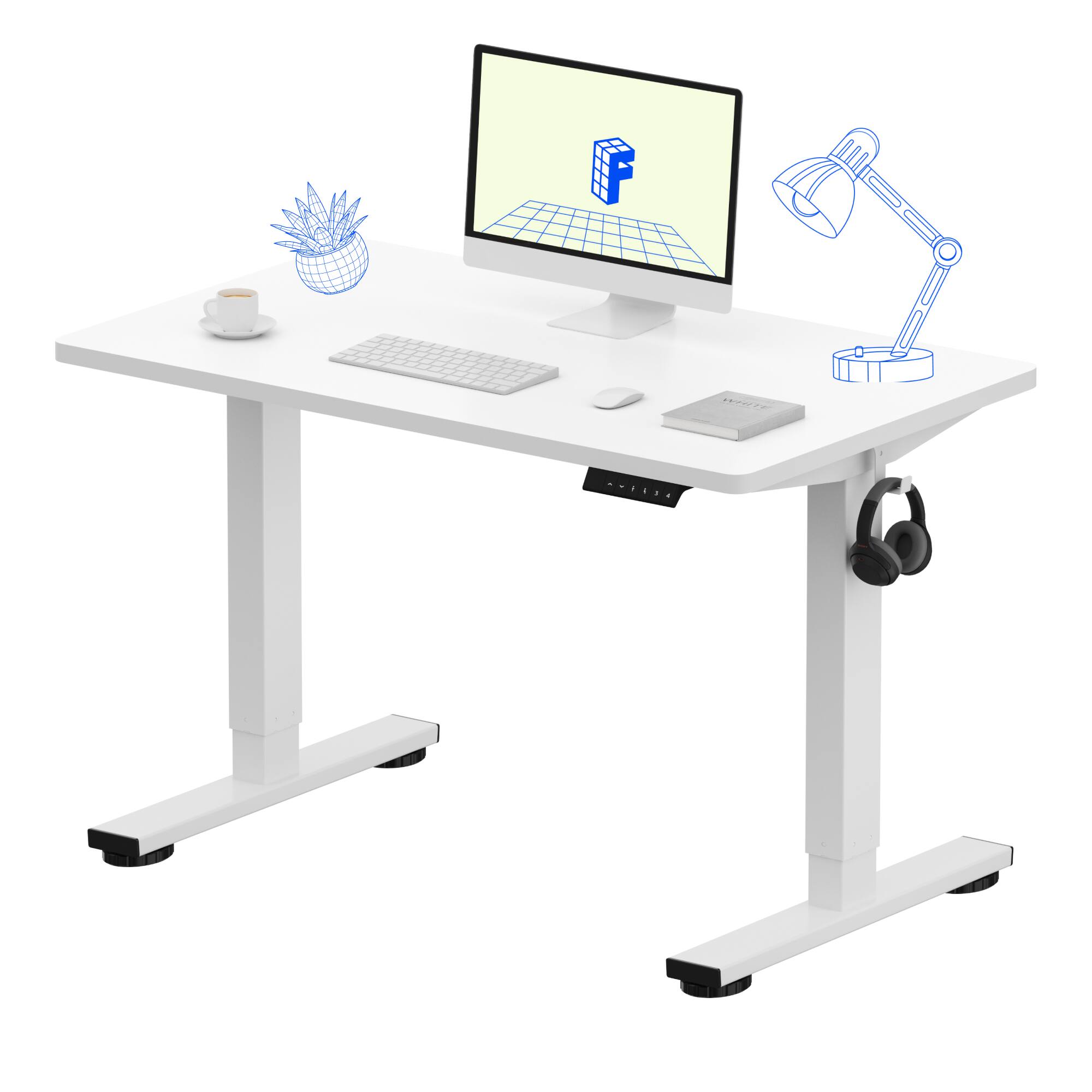 FlexiSpot - E2 42''W Electric Adjustable Standing Desk Chipboard, / - White