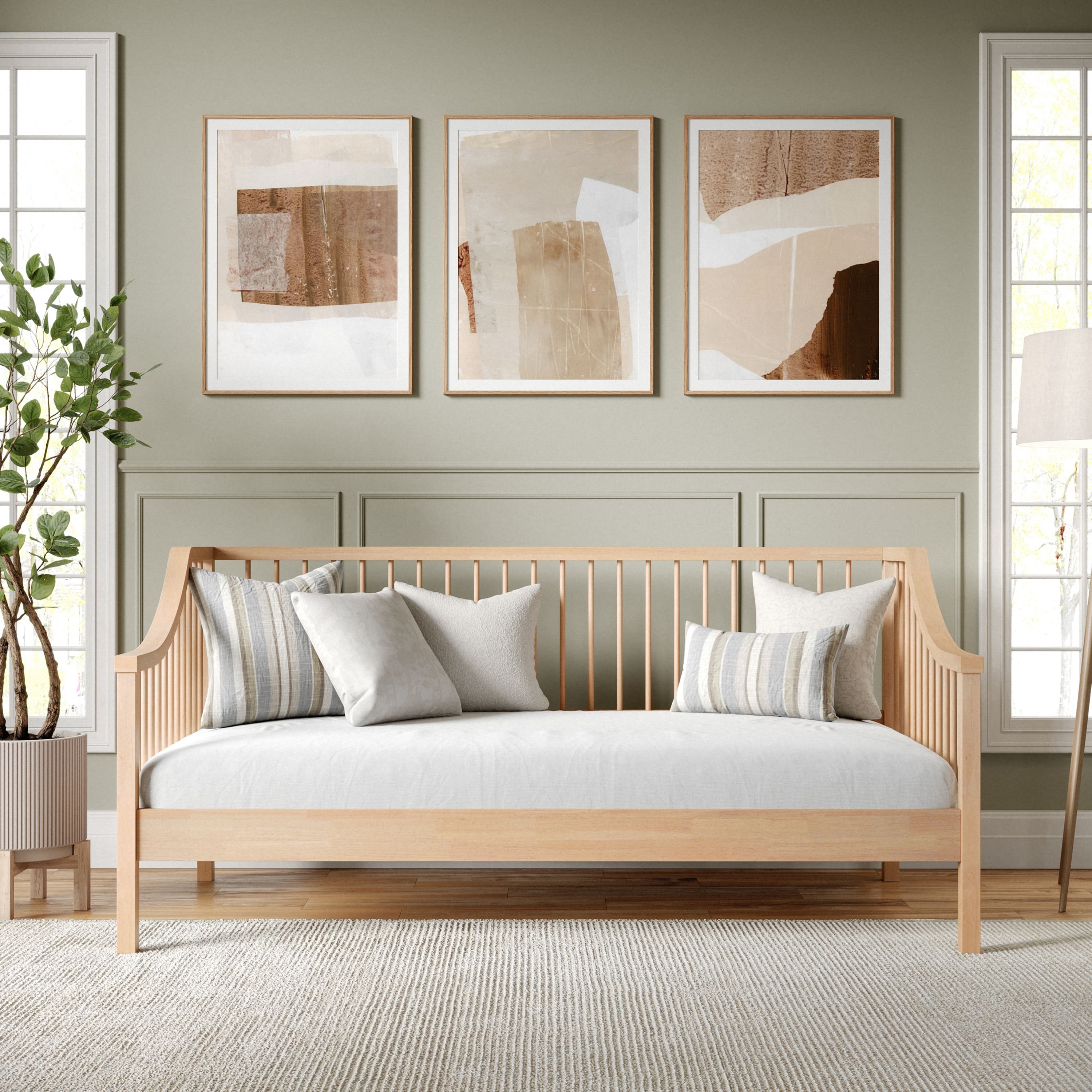 Photos - Sofa Martha Stewart  Neely Solid Wood Platform Daybed with Wooden Spindles and Slatted Foundation with No Box Spring Required  