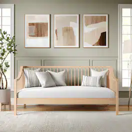Martha Stewart - Neely Solid Wood Platform Daybed with Wooden Spindles and Slatted Foundation with No Box Spring Required - Light Beech