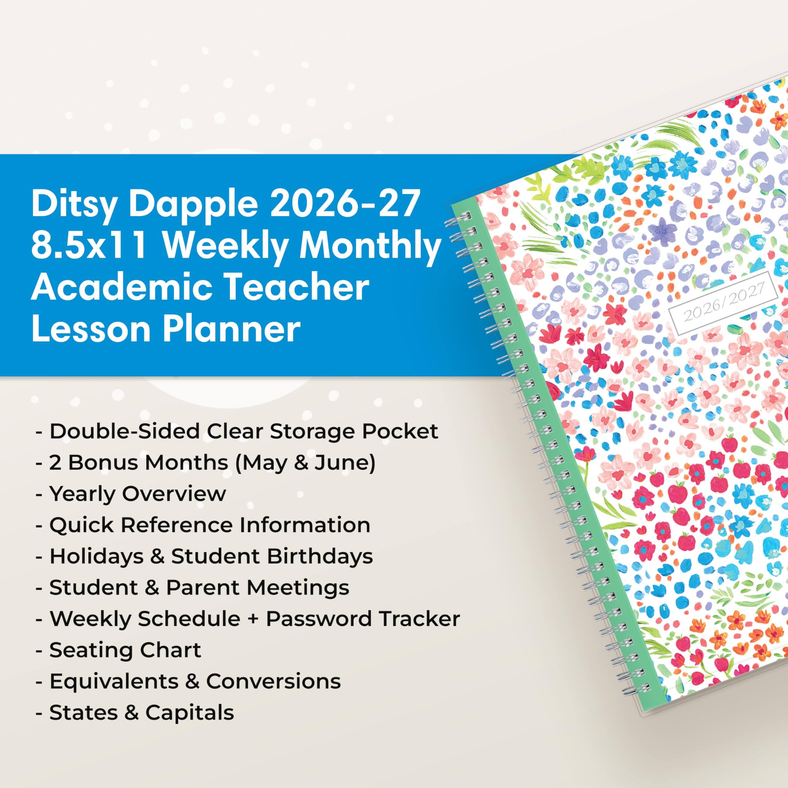 Blue Sky 2026 2027 Weekly & Monthly Academic Planner, 8.5