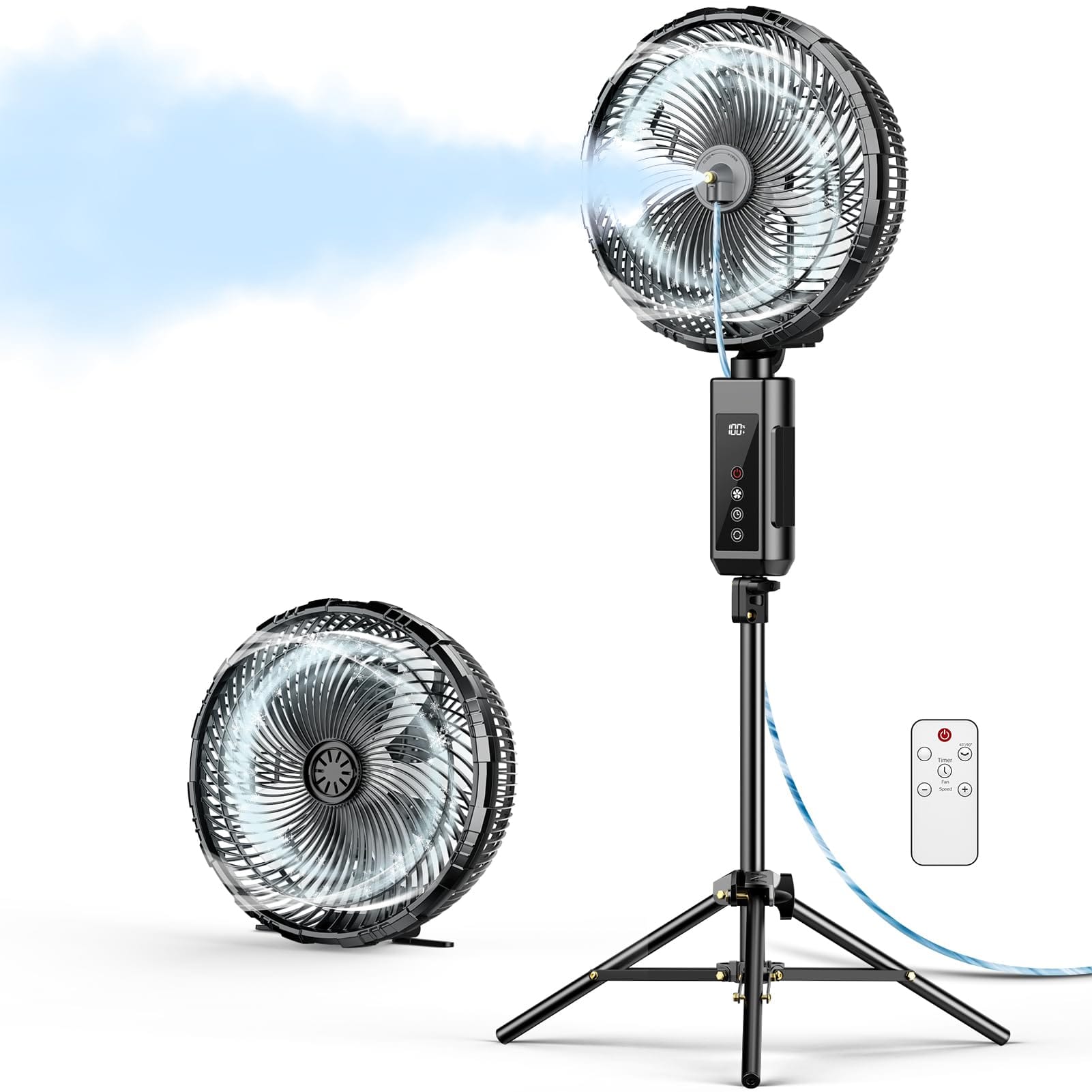 GlowWise - Portable 12" Misting Fan with Rechargeable Battery & Remote - 2-in-1 Outdoor Cooling for Patio, Tabletop & Pedestal Use - Blank