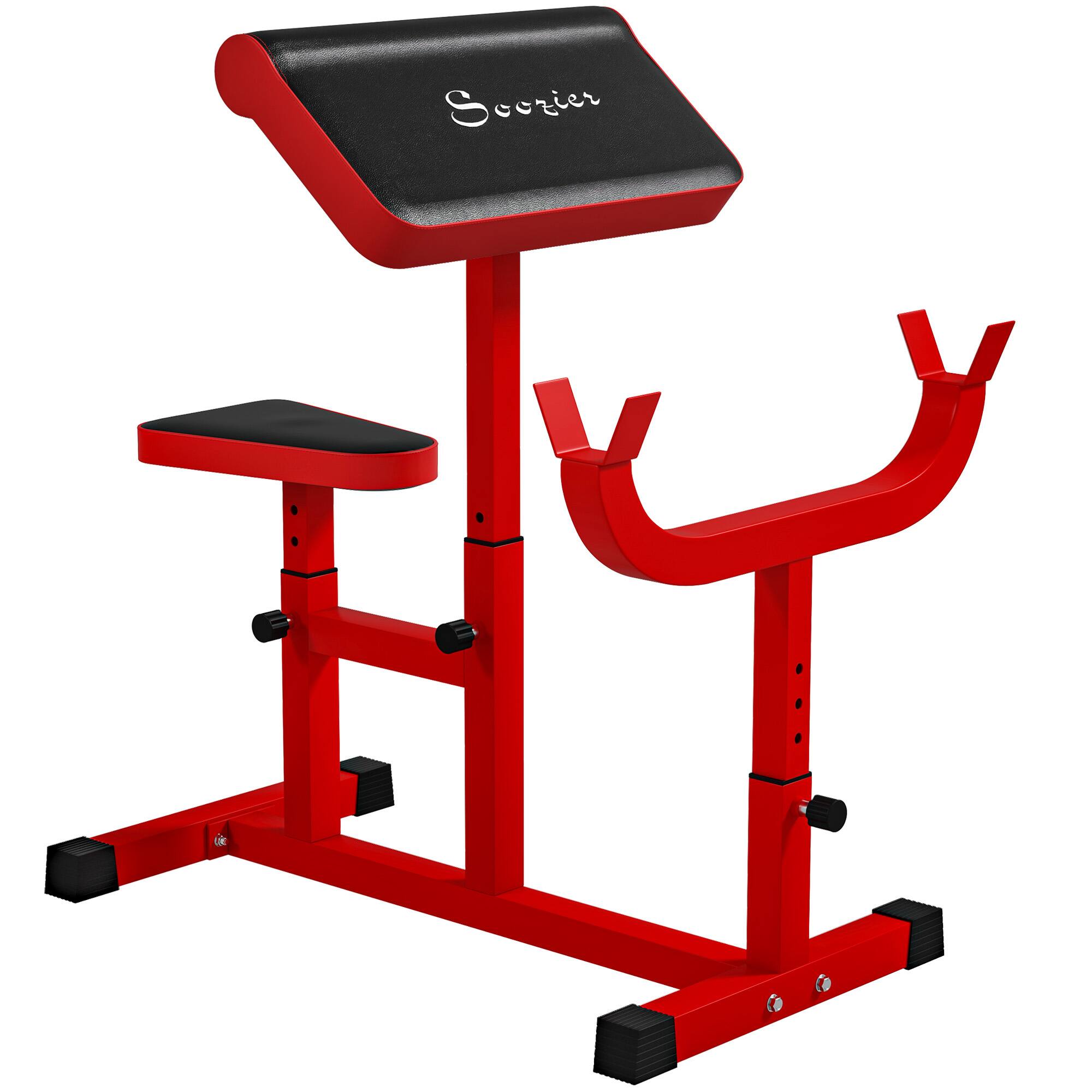 Front. Soozier - Adjustable Preacher Curl Bench with Brabell Rack, Strength Training Seated Arm Isolated Barbell Dumbbell Bicep Station - Red.
