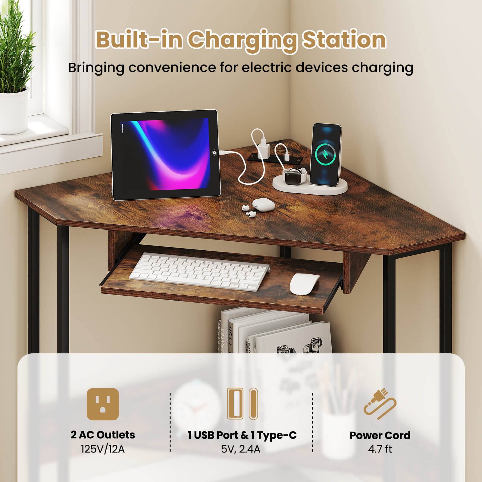 Built-in Charging Station  
Bringing convenience for electric devices charging

2 AC Outlets 125V/12A  
1 USB Port & 1 Type-C 5V, 2.4A  
Power Cord 4.7ft