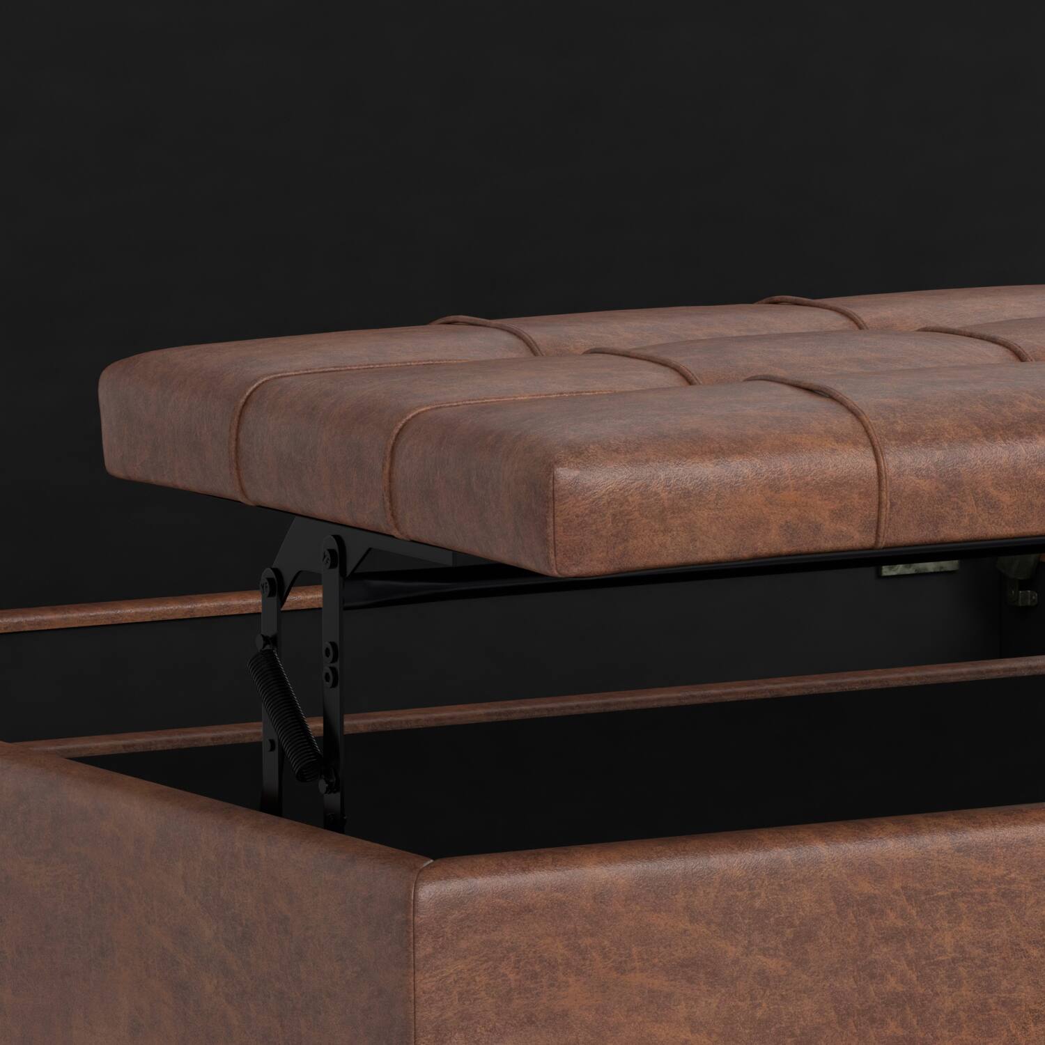 Alt View 14. Simpli Home - Harrison Large Square Coffee Table Storage Ottoman - Distressed Saddle Brown.