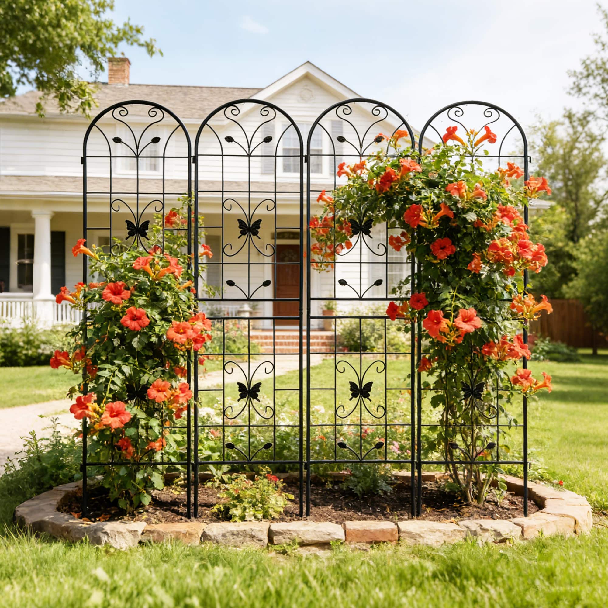 Loheer - 4-Pack Metal Garden Trellis Panels for Climbing Plants, Outdoor Flower Support, Iron Construction - Black price history on PriceWatchPro