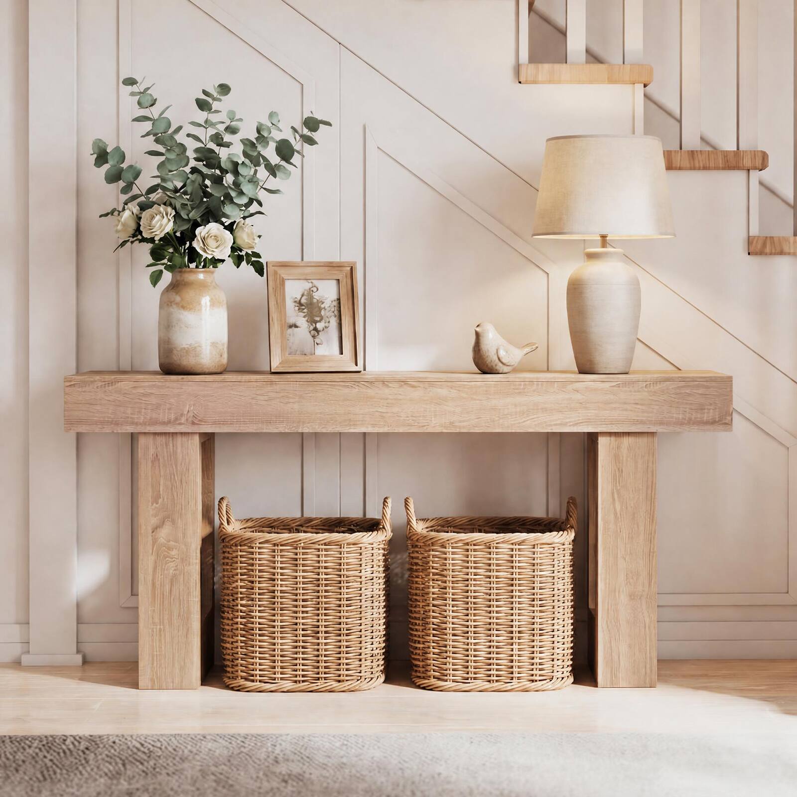 Alt View 5. Costway - Costway Long Console Table, Farmhouse Entryway Table with Storage, Wooden Sofa Table - Natural.