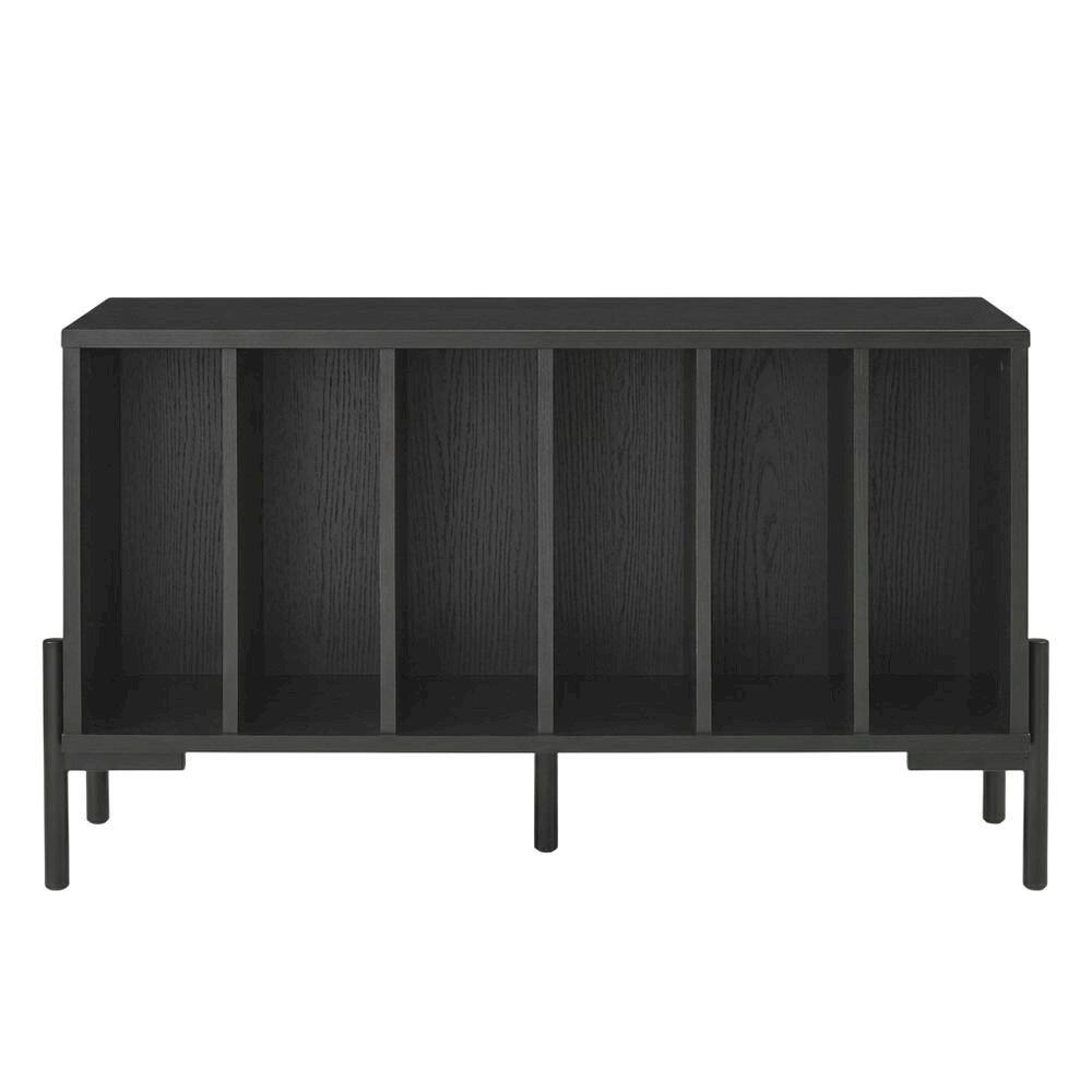 Back. FurniFact - Wooden record player stand with vinyl storage - Black.