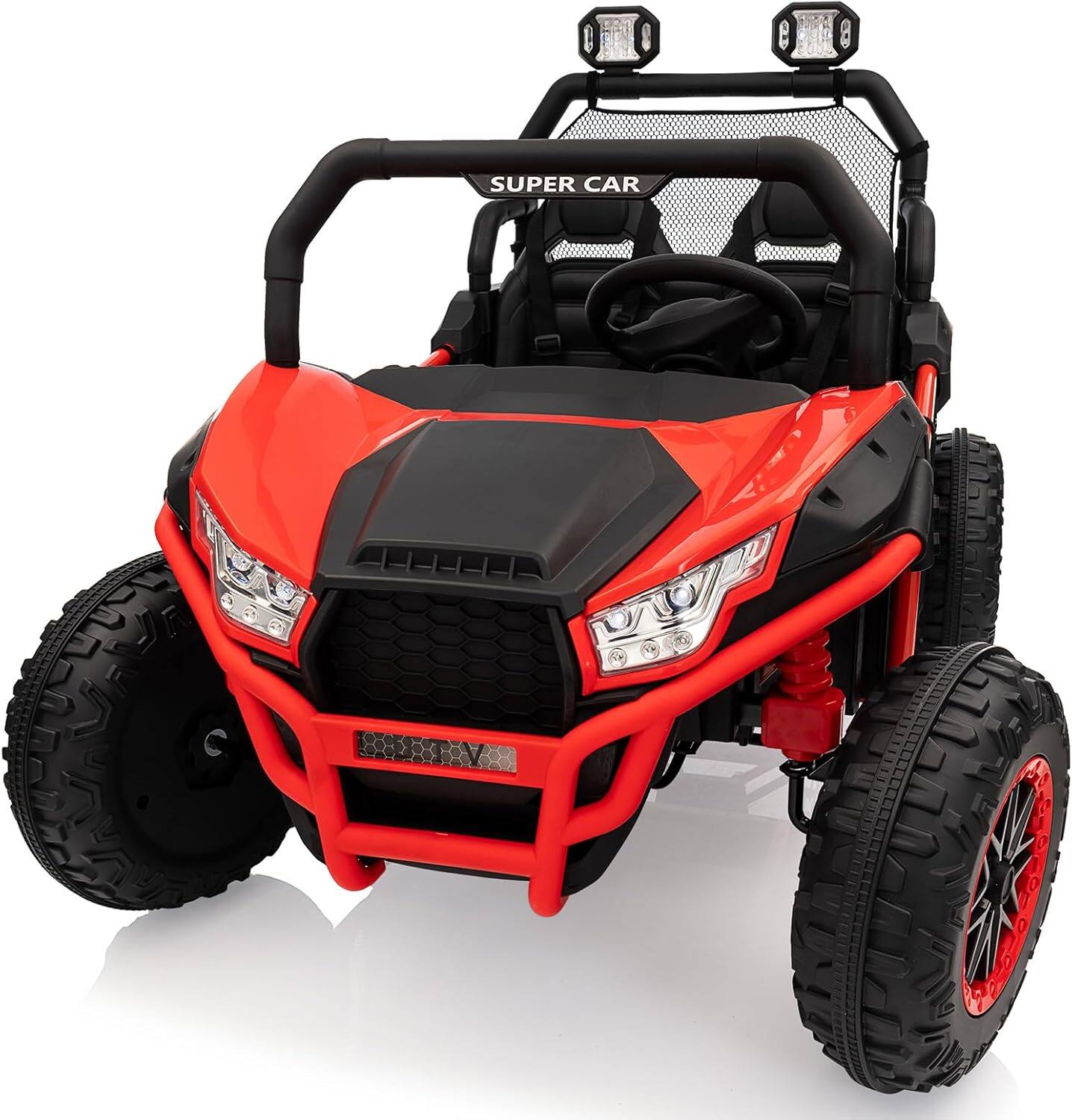 Qeetex - 2 Seater Kids Ride On Utv Car,24V 2WD Ride On Car Truck with Metal Frame,Remote Control - Red