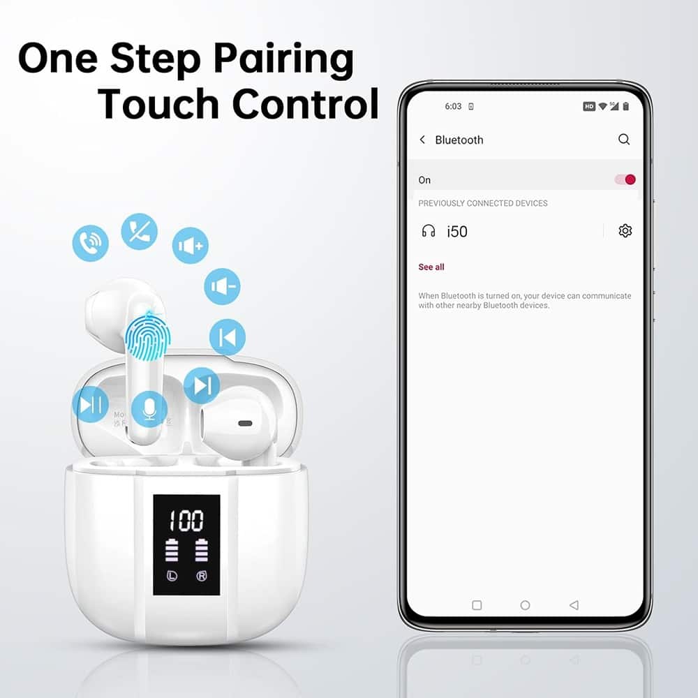 ACJPR - Wireless Earbuds BT 5.3 Stereo, ENC Mics, IP7 Waterproof – Mini