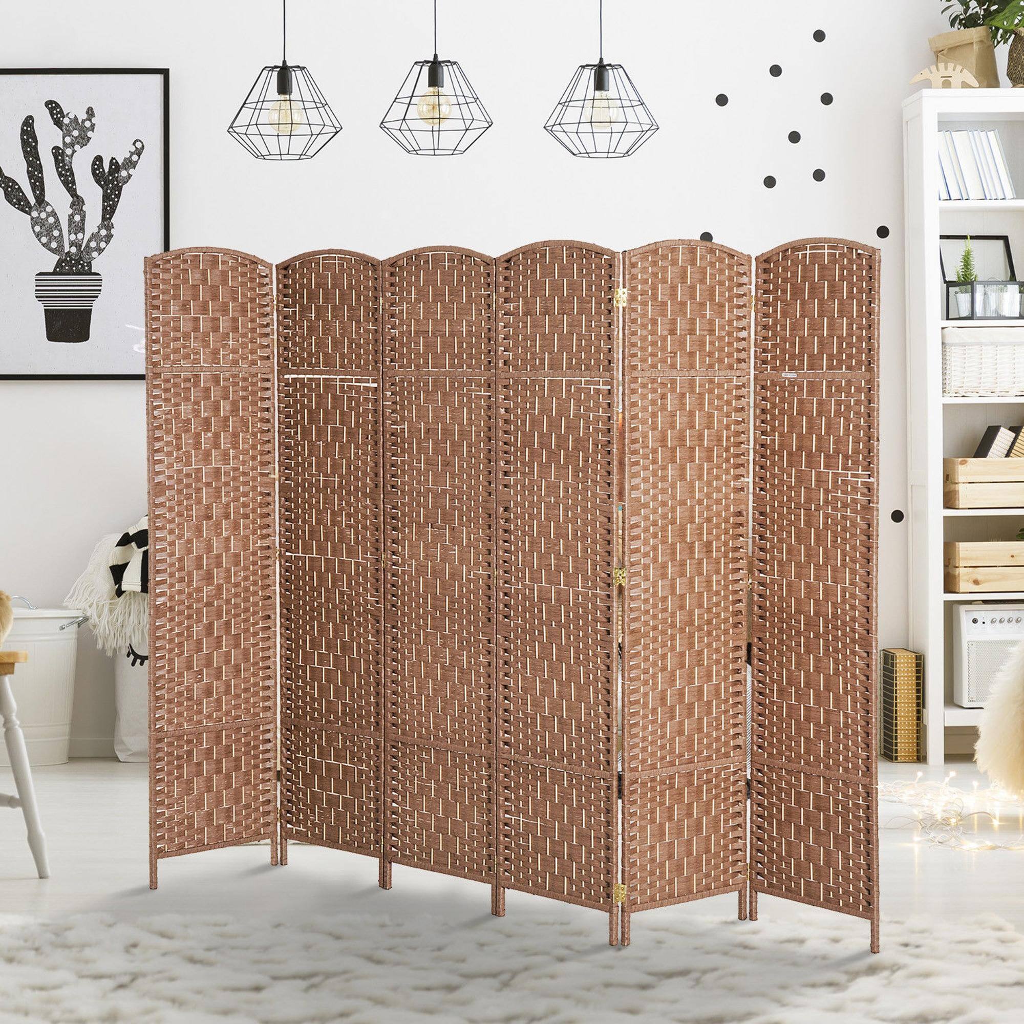 Alt View 1. Homcom - Divider 6 Panel, 6FT Tall Folding Privacy Screen, Freestanding Hand-Woven Partition for Room Separation with 360° Hinges - Natural Wood.