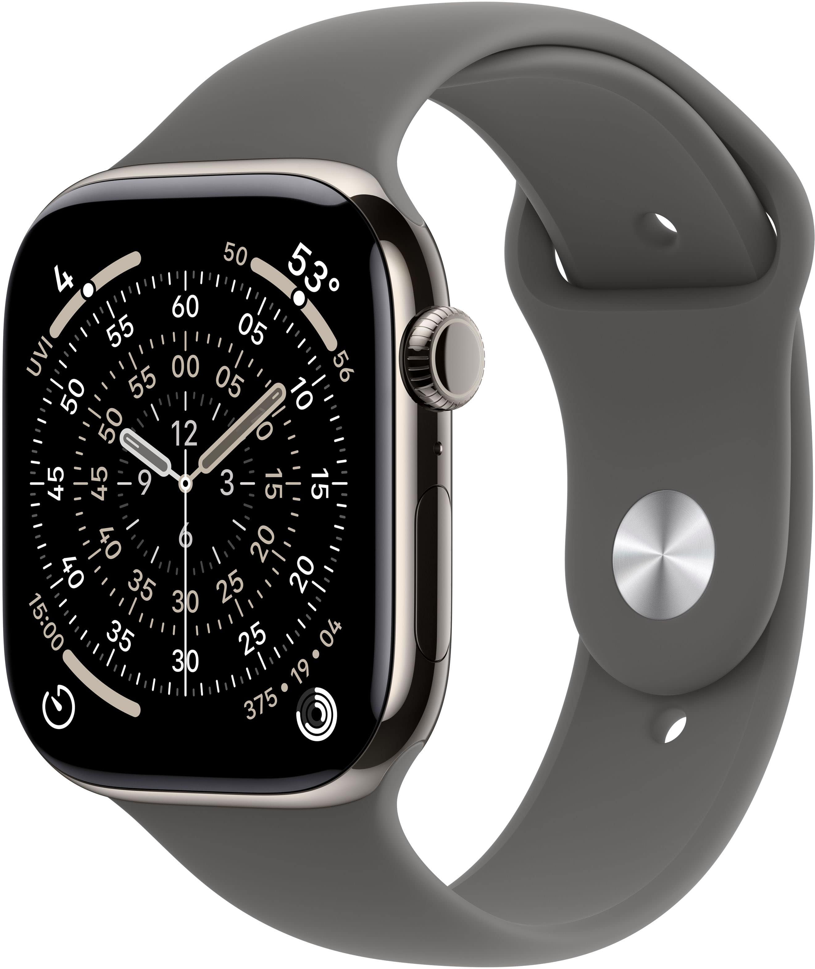 Apple Watch Series 11 (GPS+Cellular) 42mm Titanium Case with Stone Gray Sport Band - M/L - Natural (Verizon) - (2025) - Front_Zoom