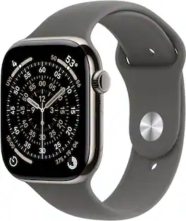 Refurbished Excellent - Apple Watch Series 11 (GPS+Cellular) 42mm Titanium Case with Stone Gray Sport Band - S/M - Natural - (2025)