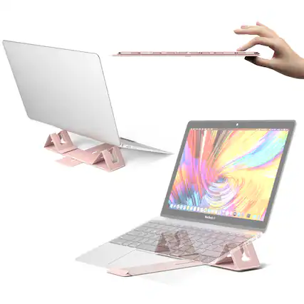 Front. Perilogics - Magnetic Adjustable Travel Laptop Stand – Foldable Riser with Height Adjustability, Ergonomic Viewing Angles, and Coolin - Pink.