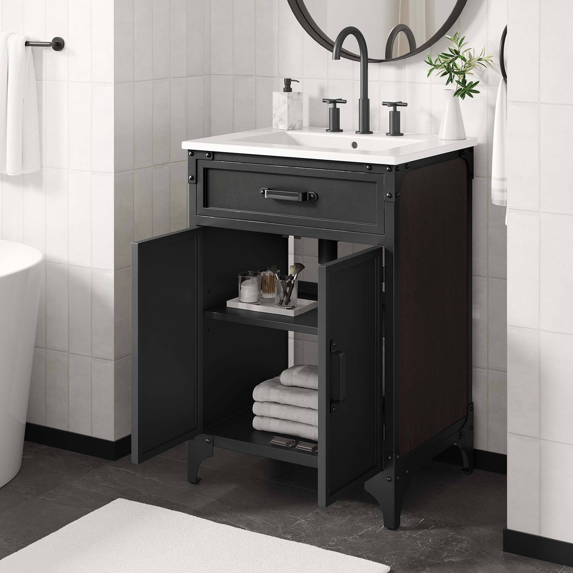 Alt View 1. Modway - Steamforge Bathroom Vanity Basin Included by Modway - White Black.