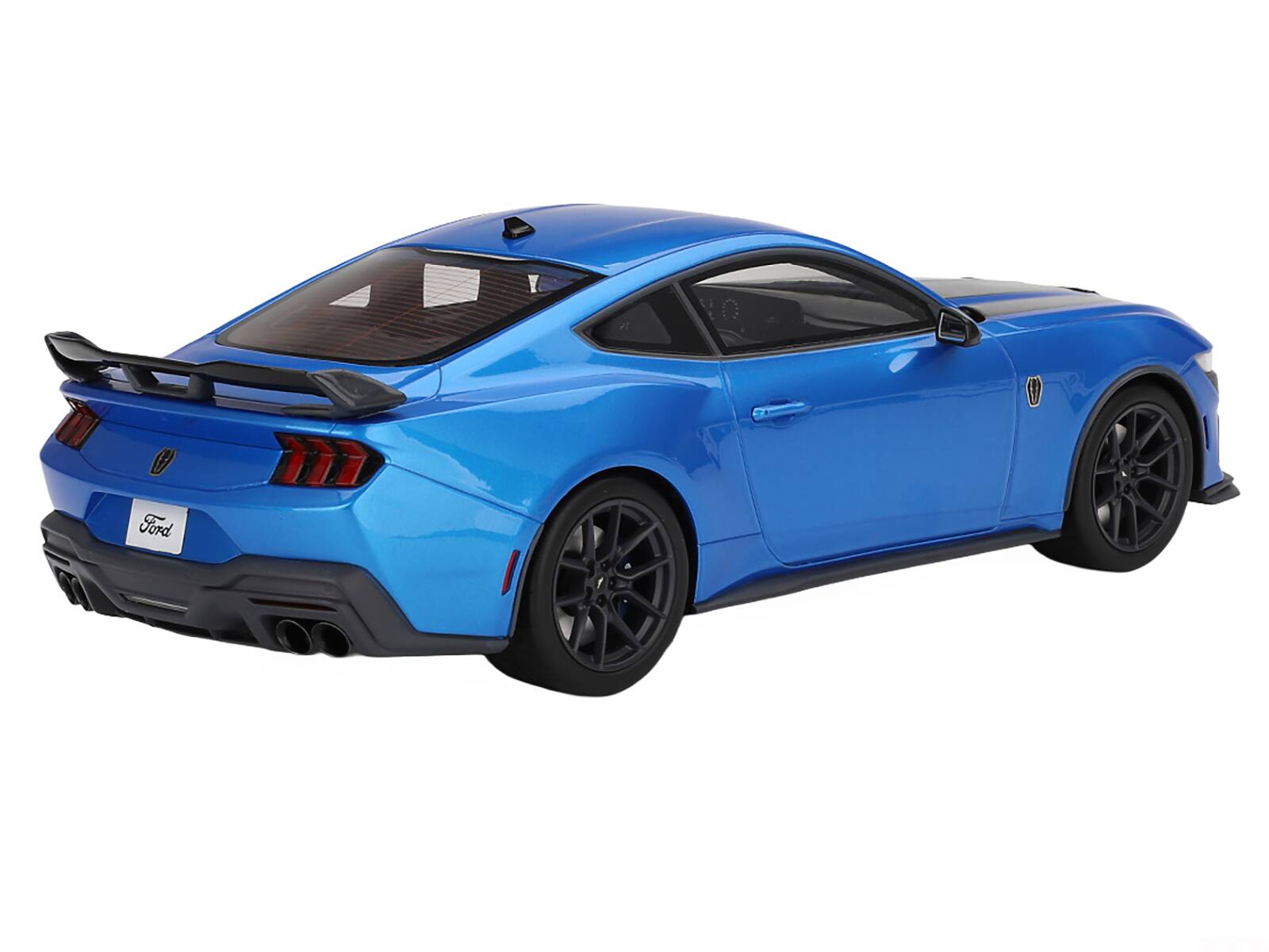 Alt View 1. Top Speed - 2024 Ford Mustang Dark Horse Grabber Blue Metallic with Black Hood Stripes 1/18 Model Car by Top Speed - Blue Metallic with Black.