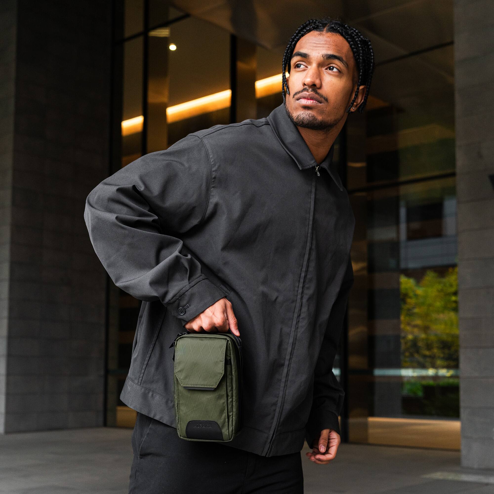 Alt View 9. ALPAKA - Modular Sling V2 MIini Sling Bag for Phone, Magnetic Quick Access, EDC Crossbody Bag with Adjustable Strap - Dark Green X-Pac VX21.