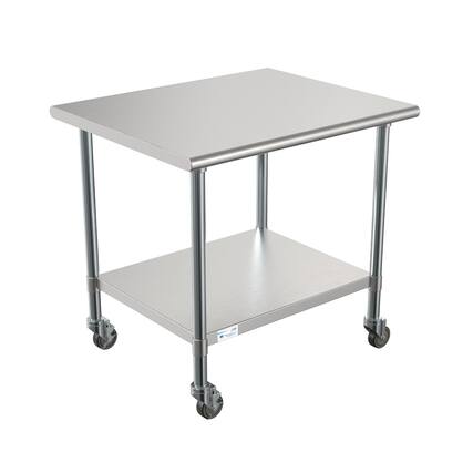 Front. Koolmore - 30" x 36" 18-Gauge 304 Stainless Steel Commercial Work Table with Casters, CT3036-18C. - Silver.