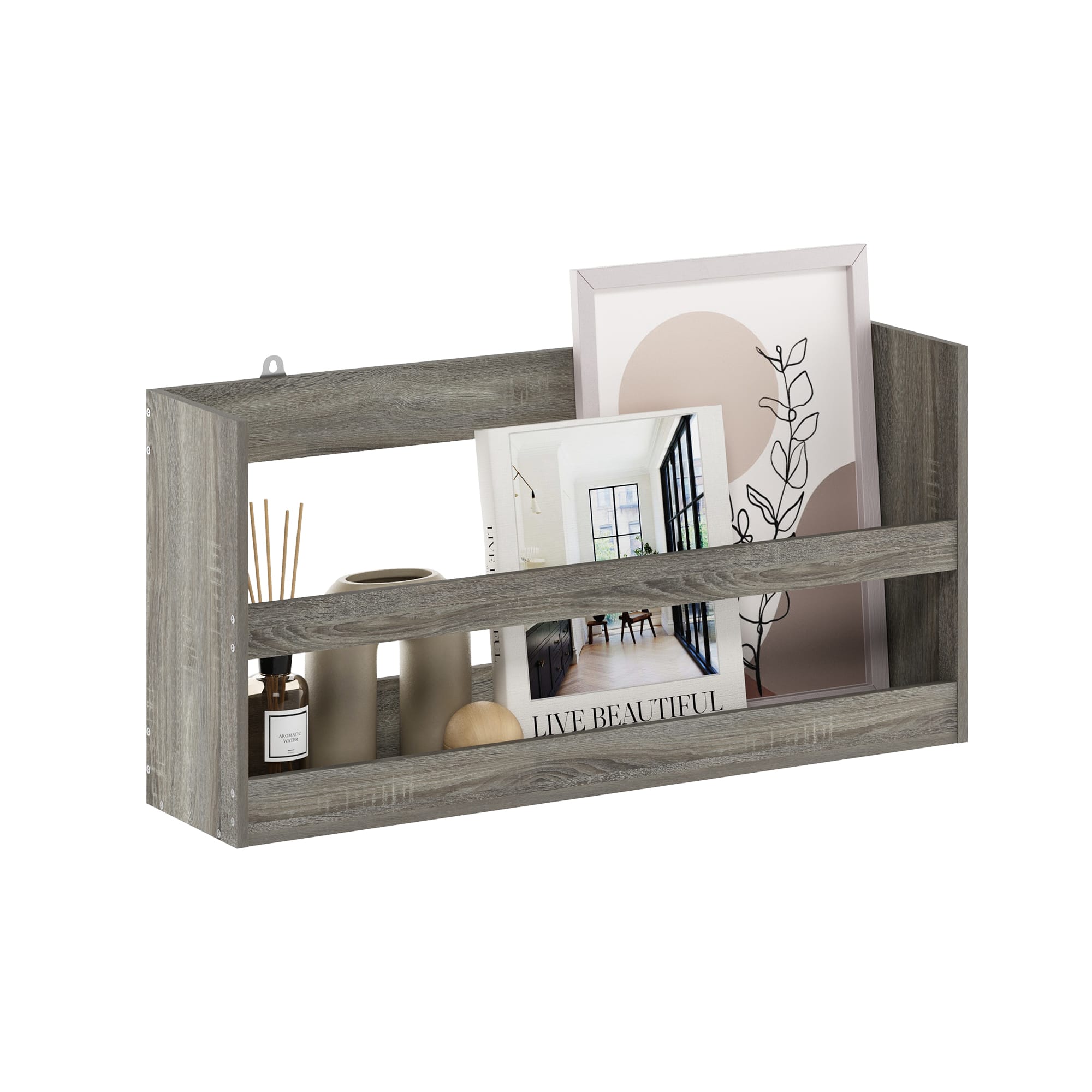 Furinno - HERMITE Floating Shelves for Wall, Wall Mounted Shelves for Bathroom, Home Office, Living Room - Grey Oak
