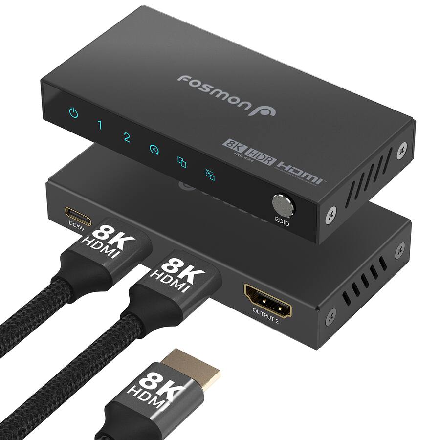 Spliter Multi Screen Fosmon HDMI Splitter 1 in 2 Out, HDMI Splitter For Dual Monitors Mirror ...