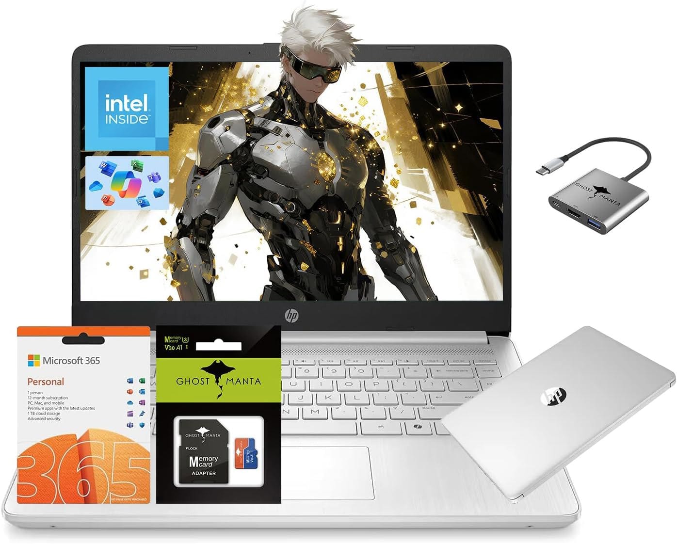 HP - 14" Laptop 1-Year Office 365 Quad-Core 8GB RAM 256GB Storage (128GB UFS+128GB SD Card) W/ 3-IN-1 Hub Wi-Fi 6 - Natural Silver