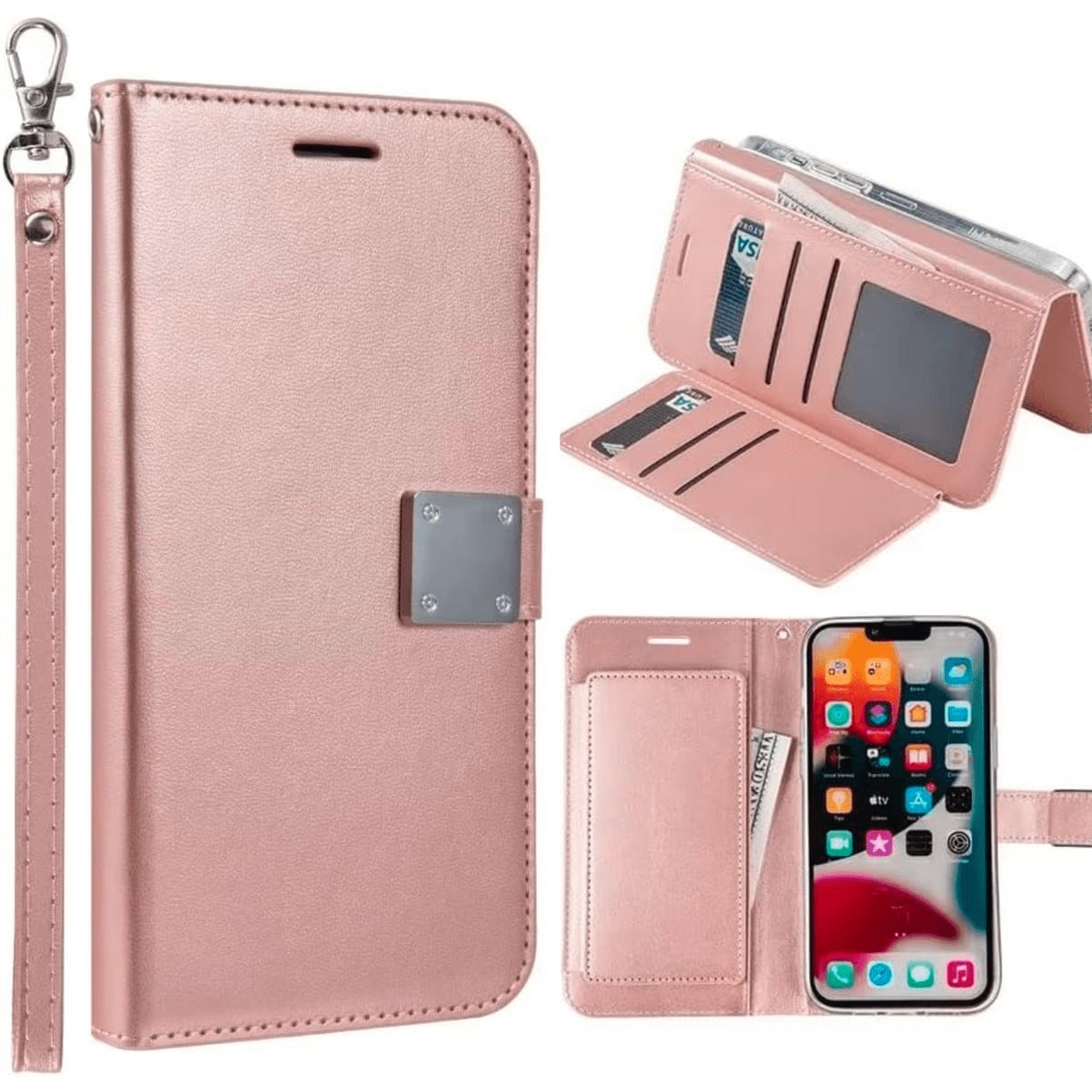 Entronix - Case Compatible with Galaxy S26 - Foldable Leather Wallet, Card Holder & Lanyard - Rose