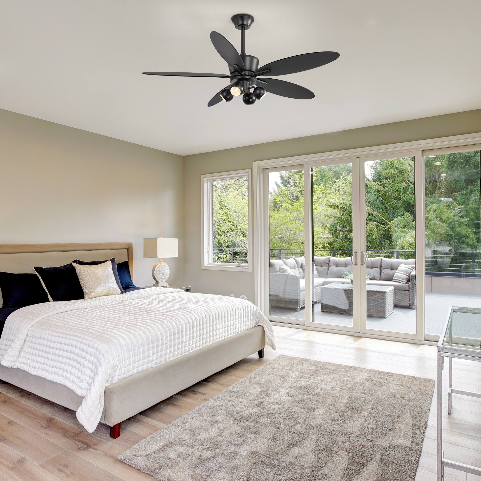 Alt View 2. Breezary - 52-Inch Ceiling with Light Kit, 5 Plywood Blades, 6-Speed DC Motor, 5''&10'' Downrods, Remote & Memory Function - Matte Black.