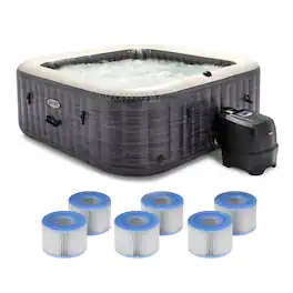 Intex - PureSpa Plus Greystone Hot Tub, 94x28", with S1 Filter Cartridge 6-Pack - Gray