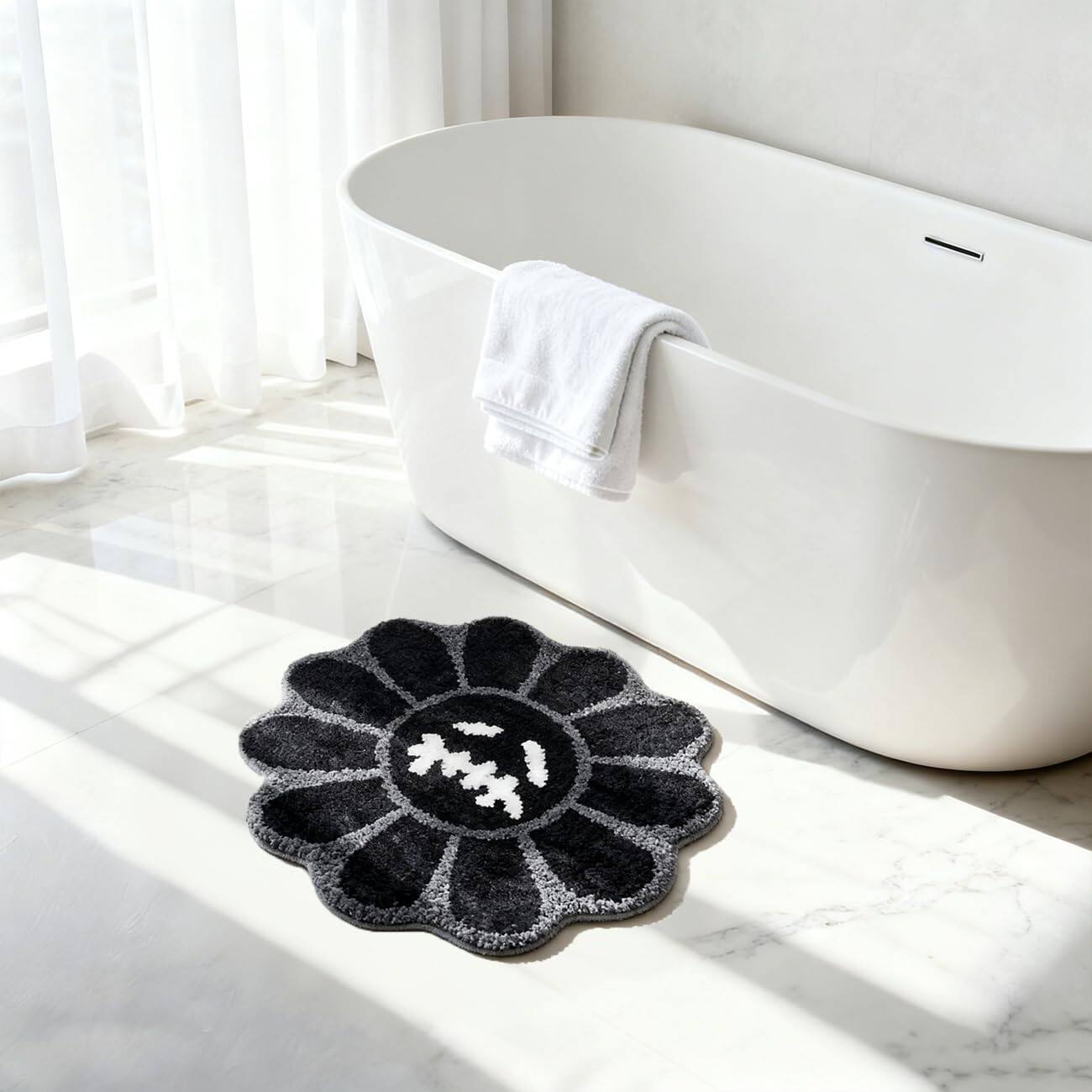 Alt View 3. Fabibe - Trippy Happy Face Rug Cool Gothic Bathroom Rugs Goth Ghost Smile Bath 2ft Extra Soft provides softness for your... - Black-3'3" x 3'3" (Flower).