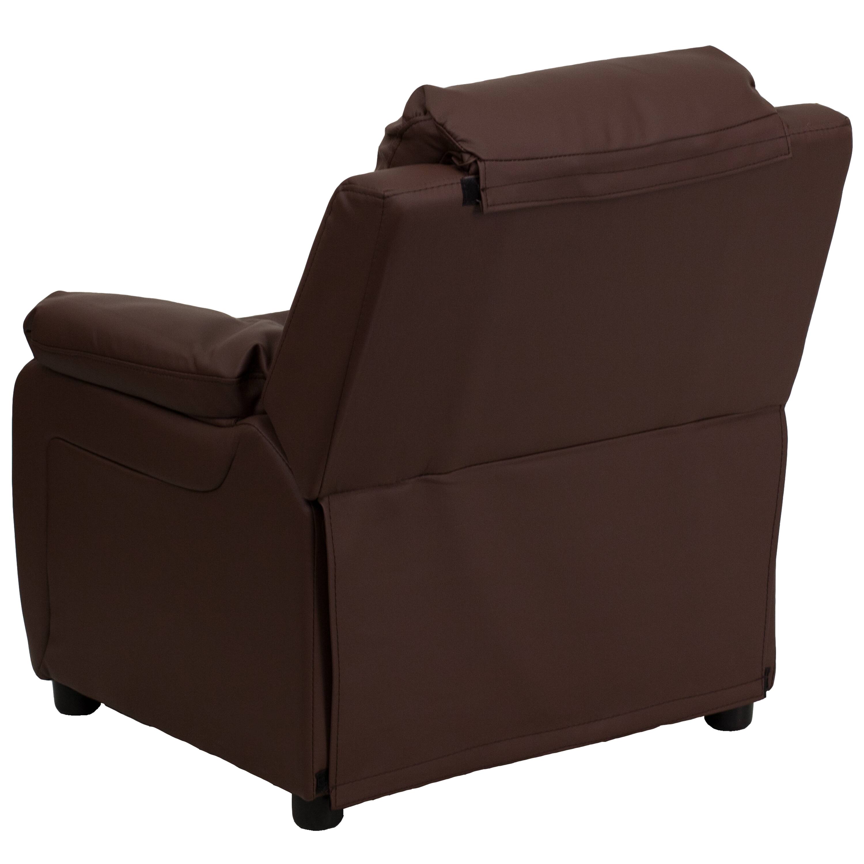 Alt View 6. Emma + Oliver - Deluxe Padded Contemporary Kids Recliner with Storage Arms - Brown LeatherSoft.