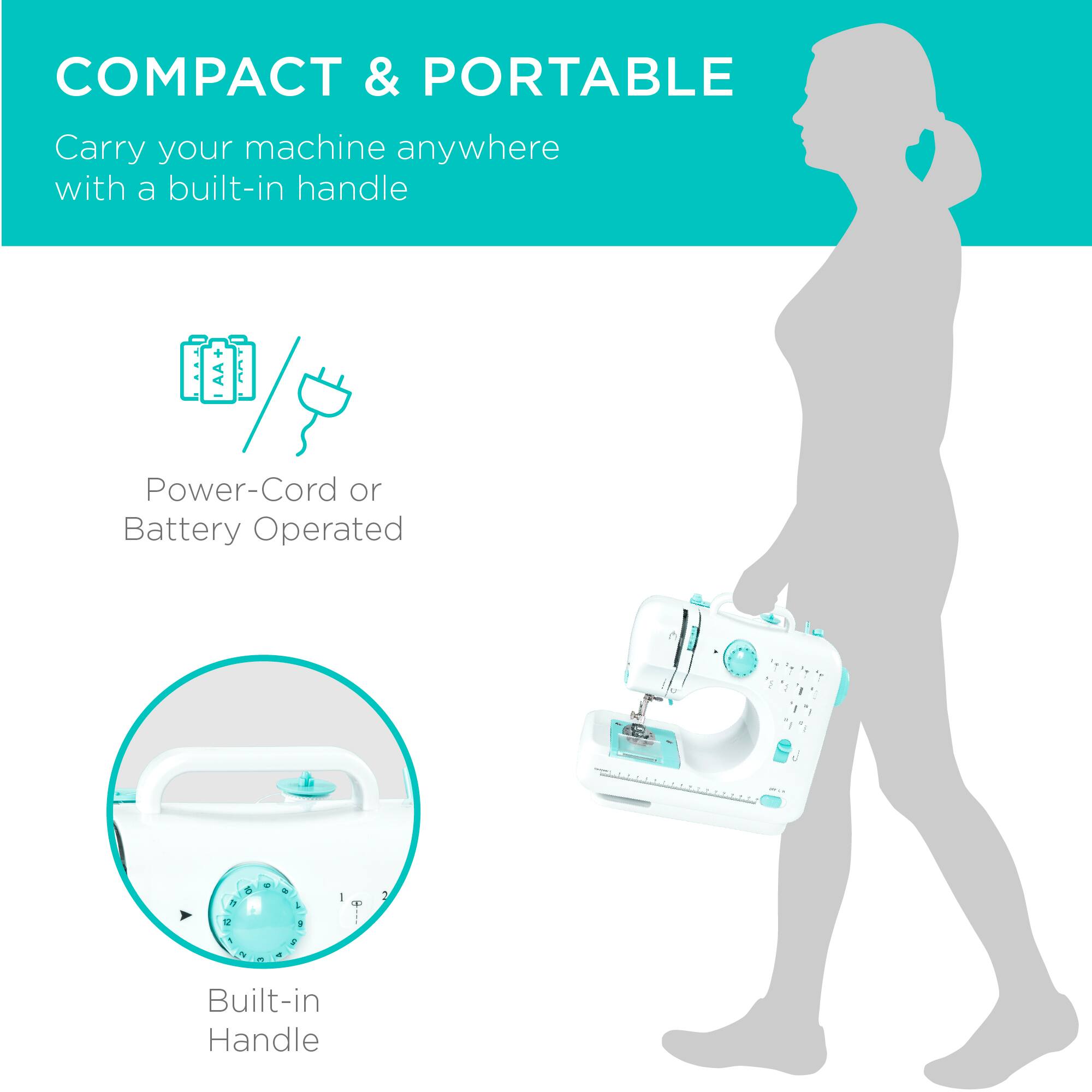 COMPACT & PORTABLE

Carry your machine anywhere with a built-in handle

Power-Cord or Battery Operated

Built-in Handle