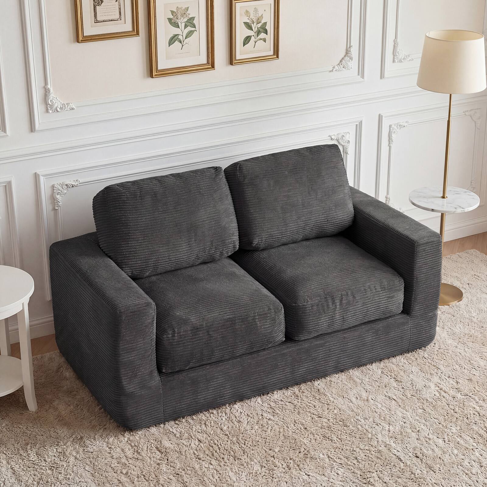 Alt View 1. Costway - Costway Floor Couch, Loveseat Foam Sofa with Removable Corduroy Cover, Back & Seat Cushions - Black.