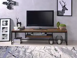 APRILSOUL - Bob Weathered and Black Metal Finish TV Stand - Oak