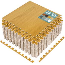 Sorbus - 120 Sq. Ft. Wood Grain Floor Tiles Foam Mat EVA Interlocking Mats Tile 3/8-Inch Thick Flooring Mats w/Borders - Golden Brown