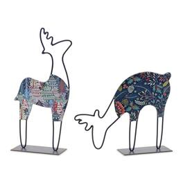 BreeBe - Metal Deer Tabletop Decor (Set of 2) - Blue, Multicolor