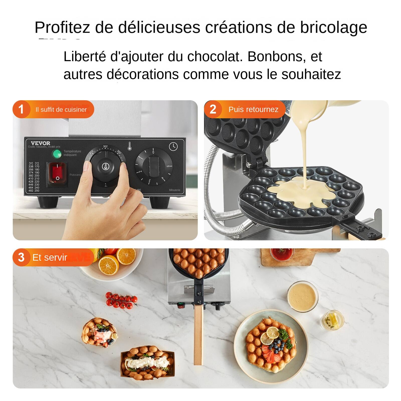 Profitez de délicieuses créations de bricolage  
Liberté d'ajouter du chocolat. Bonbons, et autres décorations comme vous le souhaitez

1. Il suffit de cuisiner
2. Puis retournez
3. Et servir
